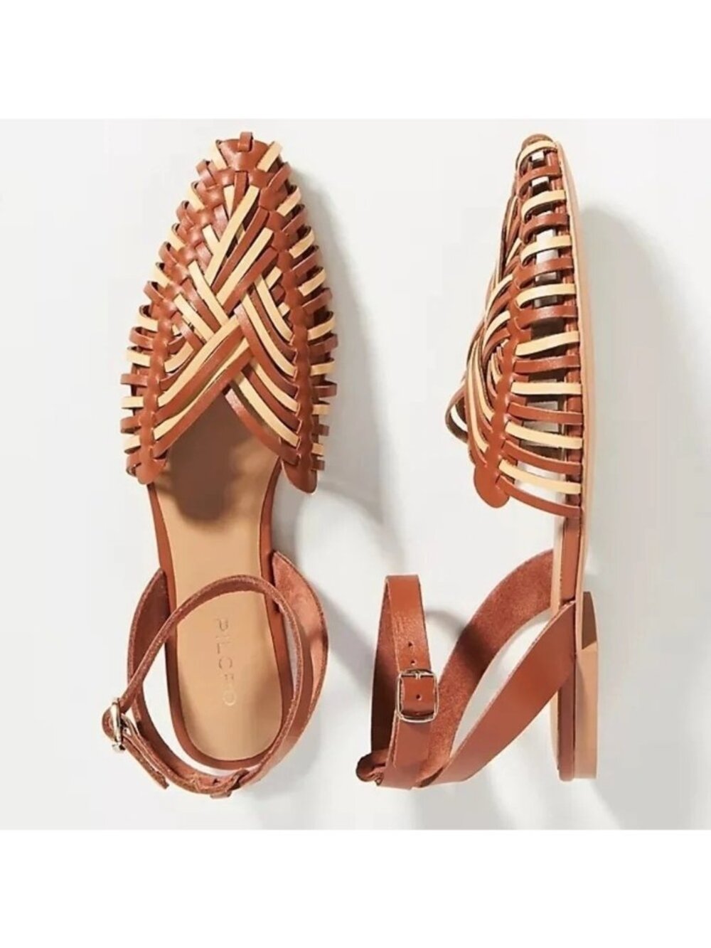 Anthropologie Size 6 Pilcro Woven Leather Ankle Strap Sandals Flat